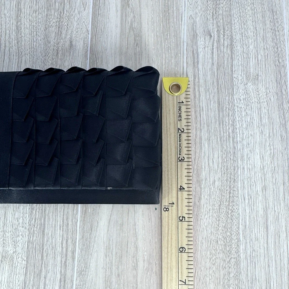 Jessica McClintock‎ Black Woven Ribbon Clutch Evening Bag Snap Closure